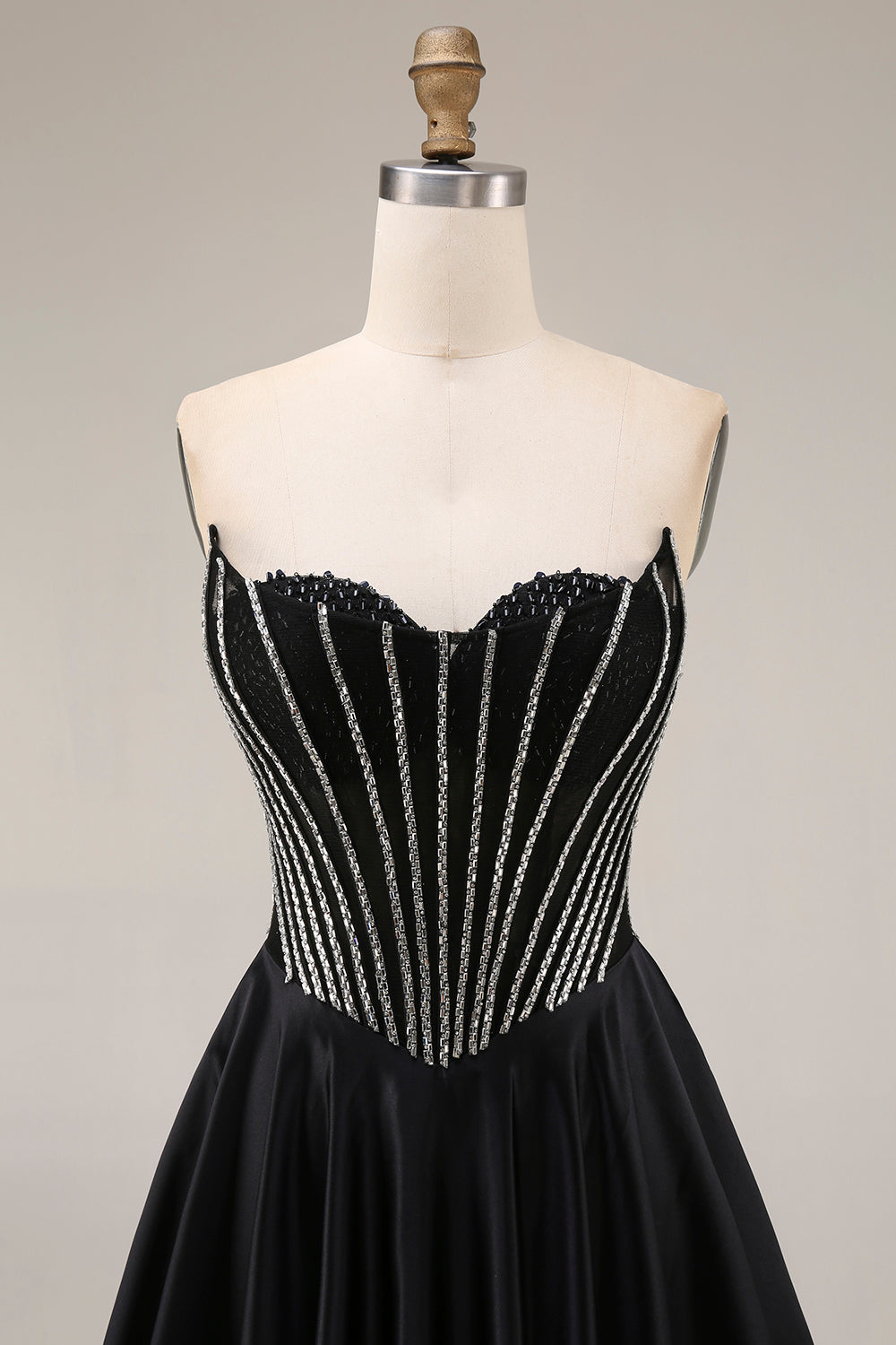 Zapakasa Women Black Corset Long Prom Dress with Beading A Line