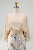 Floral Mermaid Sparkly Champagne Beaded Long Mother of the Bride Dress with Pockets