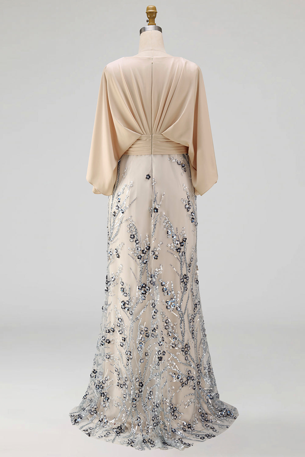 Floral Mermaid Sparkly Champagne Beaded Long Mother of the Bride Dress with Pockets