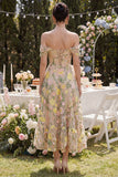 Corset Floral Champagne A Line Maxi Wedding Guest Dress with Ruffles