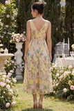 A Line Maxi V-Neck Floral Champagne Wedding Guest Dress