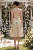 Corset V-Neck A Line Knee Length Champagne Wedding Guest Dress