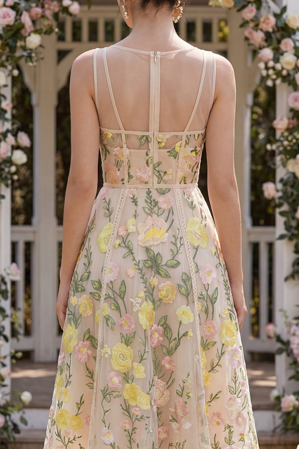 Corset V-Neck A Line Knee Length Champagne Wedding Guest Dress
