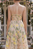 Corset V-Neck A Line Knee Length Champagne Wedding Guest Dress