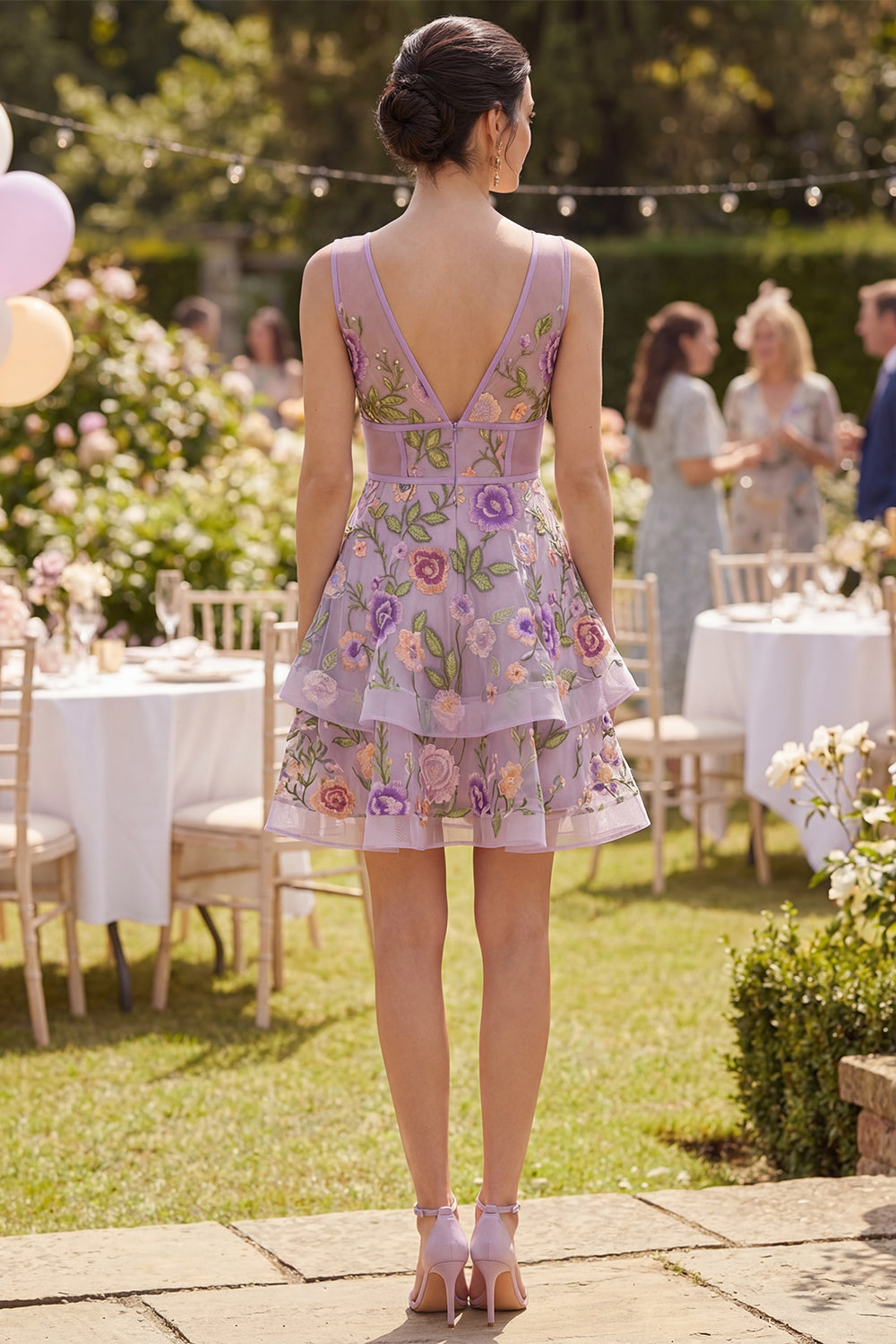 Zapakasa Women Lilac Floral Short Corset Wedding Guest Dress with Ruffles A Line V-Neck Tiered Homecoming Dress Zapakasa Women Lilac Floral Short Corset Wedding Guest Dress with Ruffles A Line V-Neck Tiered Homecoming Dress