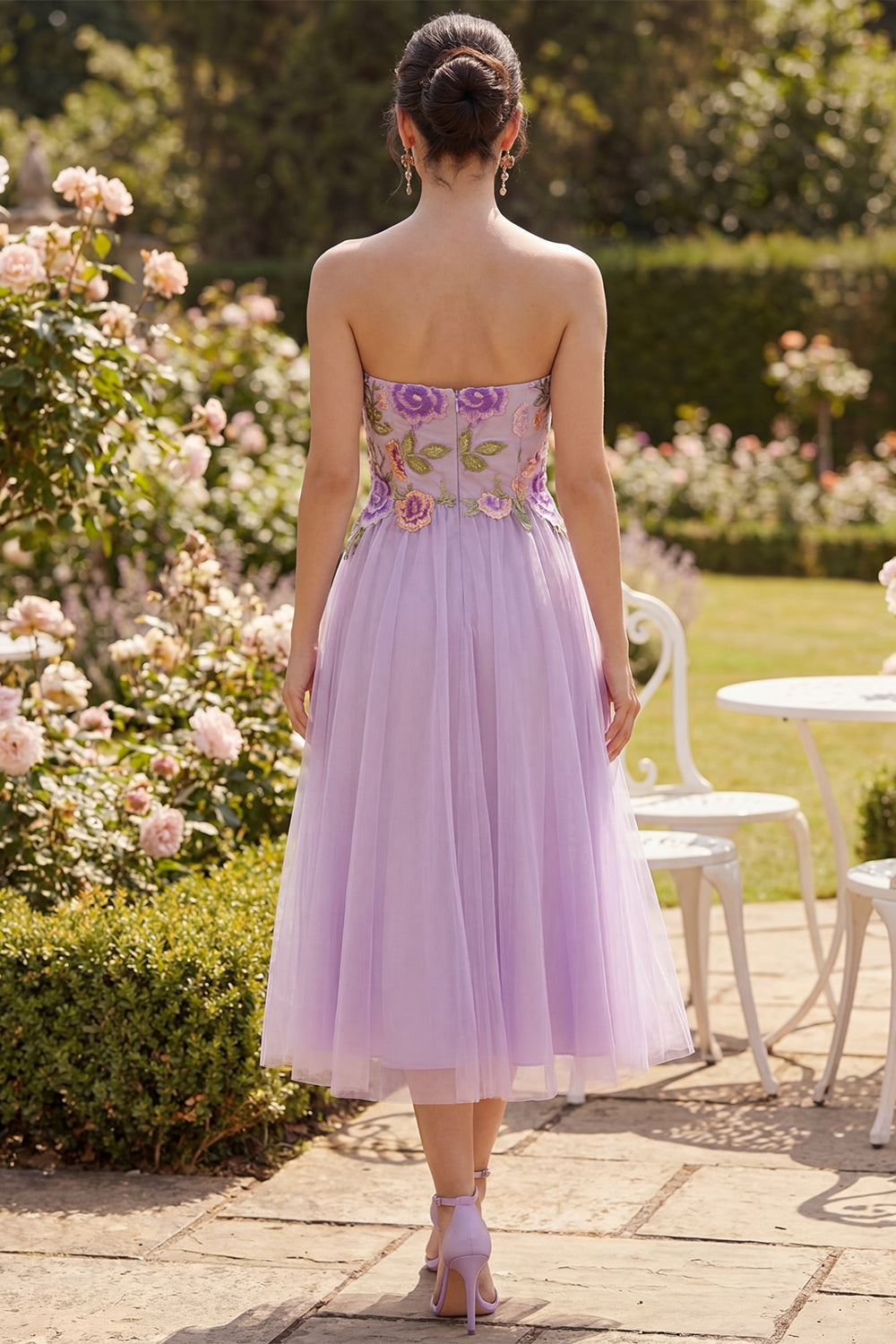 Strapless A Line Maxi Floral Lilac Beach Wedding Guest Dress