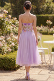 Strapless A Line Maxi Floral Lilac Beach Wedding Guest Dress