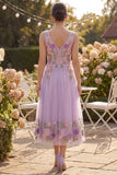 Maxi Floral Lilac V-Neck A Line Wedding Guest Dress