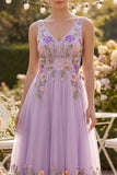 Maxi Floral Lilac V-Neck A Line Wedding Guest Dress