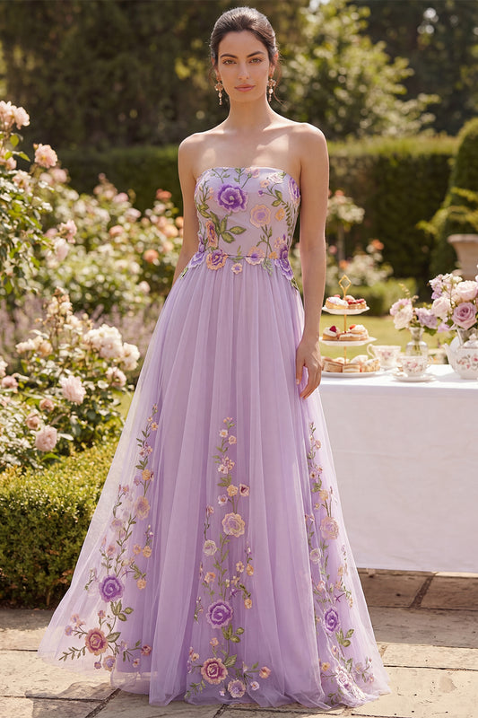 Zapakasa Women Floral Lilac Maxi Wedding Guest Dress A Line Strapless Formal Dress Zapakasa Women Floral Lilac Maxi Wedding Guest Dress A Line Strapless Formal Dress
