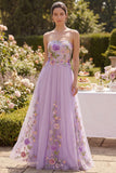 Maxi Floral Lilac Strapless A Line Wedding Guest Dress