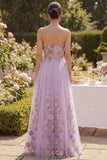 Maxi Floral Lilac Strapless A Line Wedding Guest Dress