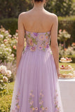 Maxi Floral Lilac Strapless A Line Wedding Guest Dress