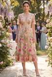 Ruffled A Line Maxi Floral Blush Wedding Guest Dress with Lace