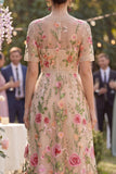 Ruffled A Line Maxi Floral Blush Wedding Guest Dress with Lace