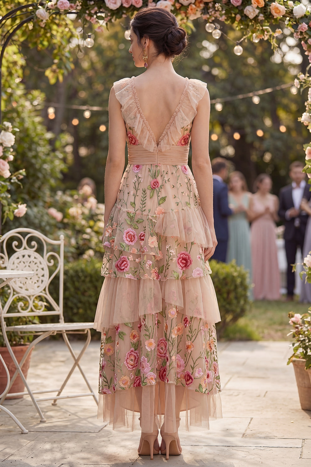 Zapakasa Women Floral Blush Maxi Wedding Guest Dress with Ruffles A Line Ruched V-Neck Formal Dress Zapakasa Women Floral Blush Maxi Wedding Guest Dress with Ruffles A Line Ruched V-Neck Formal Dress