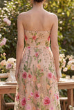 Strapless Maxi A Line Floral Blush Wedding Guest Dress