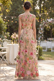 Cap Sleeves Boat Neck Maxi A Line Floral Blush Wedding Guest Dress