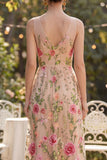 Blush V-Neck A Line Maxi Floral Wedding Guest Dress