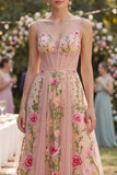 Corset Blush V-Neck A Line Maxi Floral Wedding Guest Dress