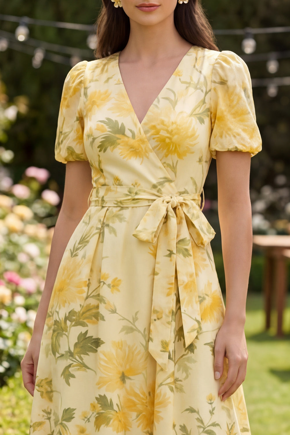 Zapakasa Women Butter Yellow Ruffled Floral Maxi Wedding Guest Dress