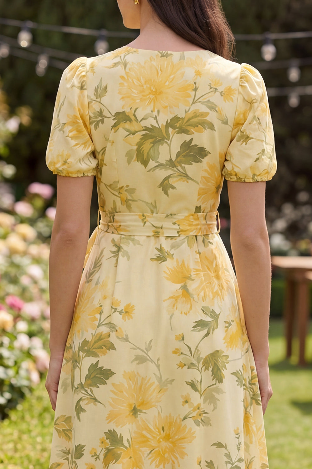 Zapakasa Women Butter Yellow Ruffled Floral Maxi Wedding Guest Dress