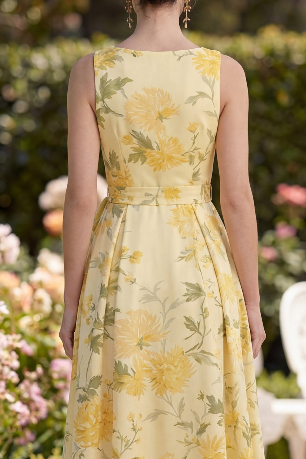 A Line Maxi Floral Butter Yellow V-Neck Ruched Wedding Guest Dress with Slit