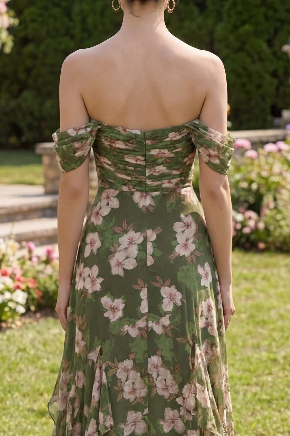 Zapakasa Women Dark Green Floral Long Beach Wedding Guest Dress with