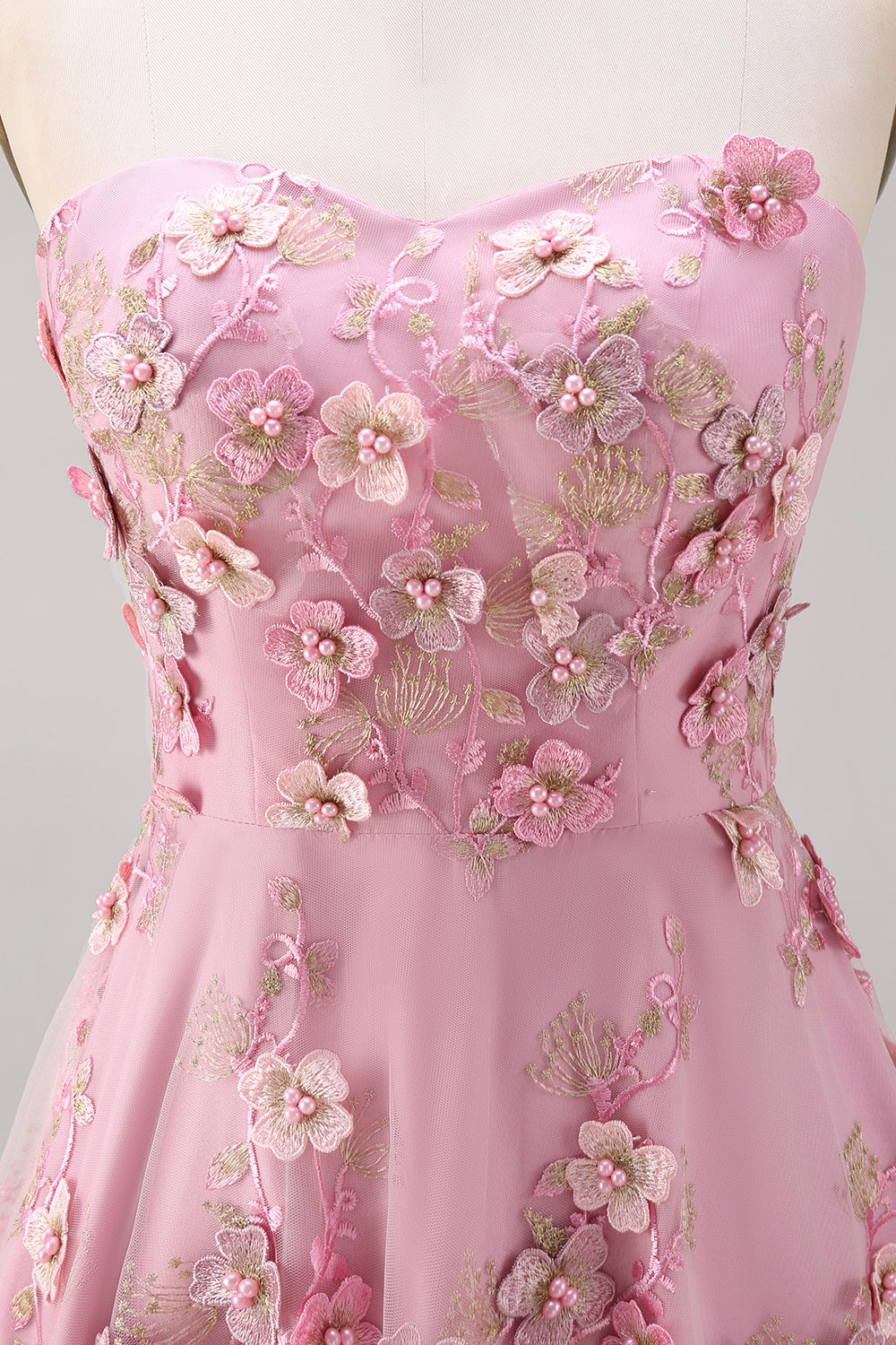 Zapakasa Women Pink Fuchsia Floral Midi Wedding Guest Dress with Pearls A Line Strapless Homecoming Dress