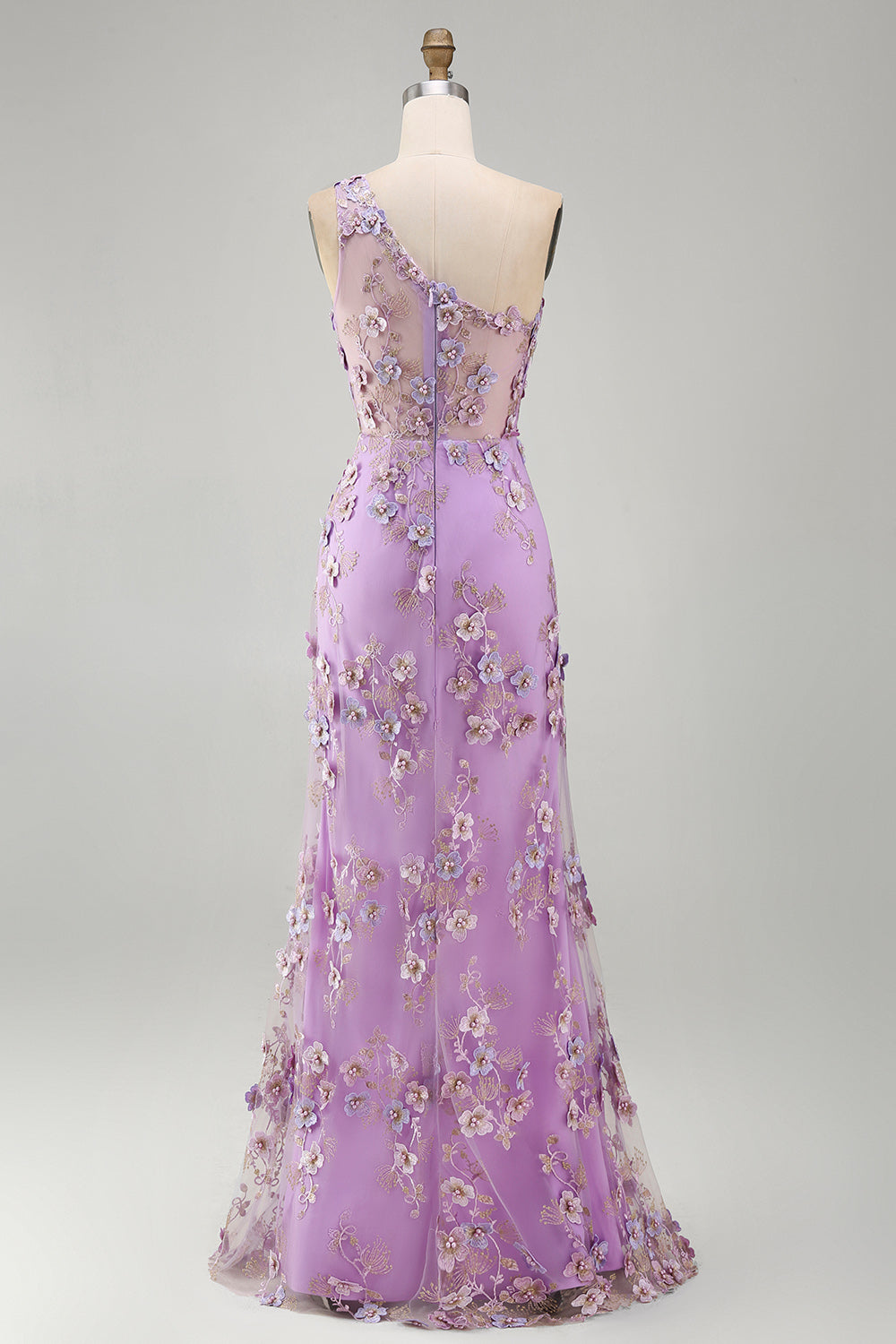 Ruched Maxi Floral Lilac One Shoulder Wedding Guest Dress with Pearls