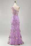 Ruched Maxi Floral Lilac One Shoulder Wedding Guest Dress with Pearls