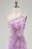 Ruched Maxi Floral Lilac One Shoulder Wedding Guest Dress with Pearls