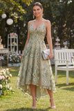 Corset Dusty Green A Line High Low Floral Wedding Guest Dress with Pearls