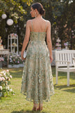 Corset Dusty Green A Line High Low Floral Wedding Guest Dress with Pearls