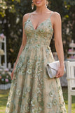 Corset Dusty Green A Line High Low Floral Wedding Guest Dress with Pearls