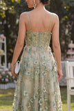 Corset Dusty Green A Line High Low Floral Wedding Guest Dress with Pearls