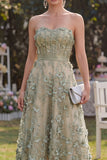 Floral A Line Corset Dusty Green High Low Wedding Guest Dress with Pearls
