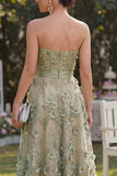 Floral A Line Corset Dusty Green High Low Wedding Guest Dress with Pearls