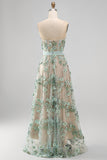 Floral A Line Corset Dusty Green High Low Wedding Guest Dress with Pearls