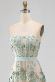 Floral A Line Corset Dusty Green High Low Wedding Guest Dress with Pearls