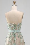 Floral A Line Corset Dusty Green High Low Wedding Guest Dress with Pearls