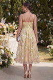Floral Light Yellow Corset Spaghetti Straps A Line Maxi Wedding Guest Dress