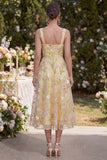 Thick Straps Floral Light Yellow A Line Maxi Wedding Guest Dress