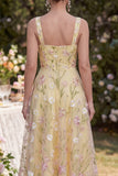 Thick Straps Floral Light Yellow A Line Maxi Wedding Guest Dress