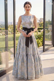 Boat Neck A Line Blush Jacquard Long Wedding Guest Dress with Bow