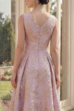 Boat Neck Dusty Lilac Jacquard Maxi A Line Floral Wedding Guest Dress