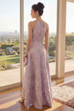 Keyhole Ruched Dusty Lilac Jacquard A Line Floral High Low Wedding Guest Dress