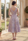 Thick Straps Jacquard Maxi A Line Dusty Lilac Floral Wedding Guest Dress