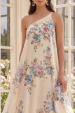 Apricot One Shoulder Floral A Line High Low Beach Wedding Guest Dress
