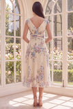 Ruched Apricot V-Neck Floral A Line Maxi Beach Wedding Guest Dress